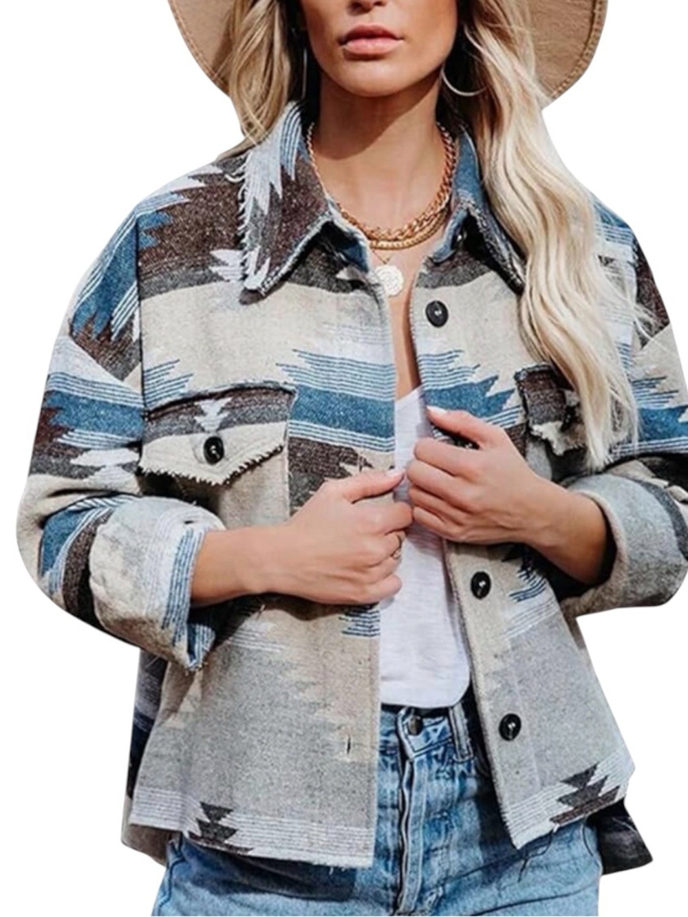 Vervet by Flying Monkey Boho Aztec Print Oversized Jacket L